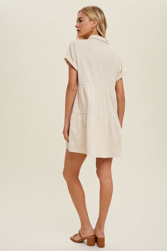 CORDUROY TIERED MINI DRESS - The Season Boutique