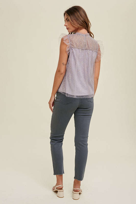 METALLIC POLKA DOT DETAIL MESH TOP - The Season Boutique