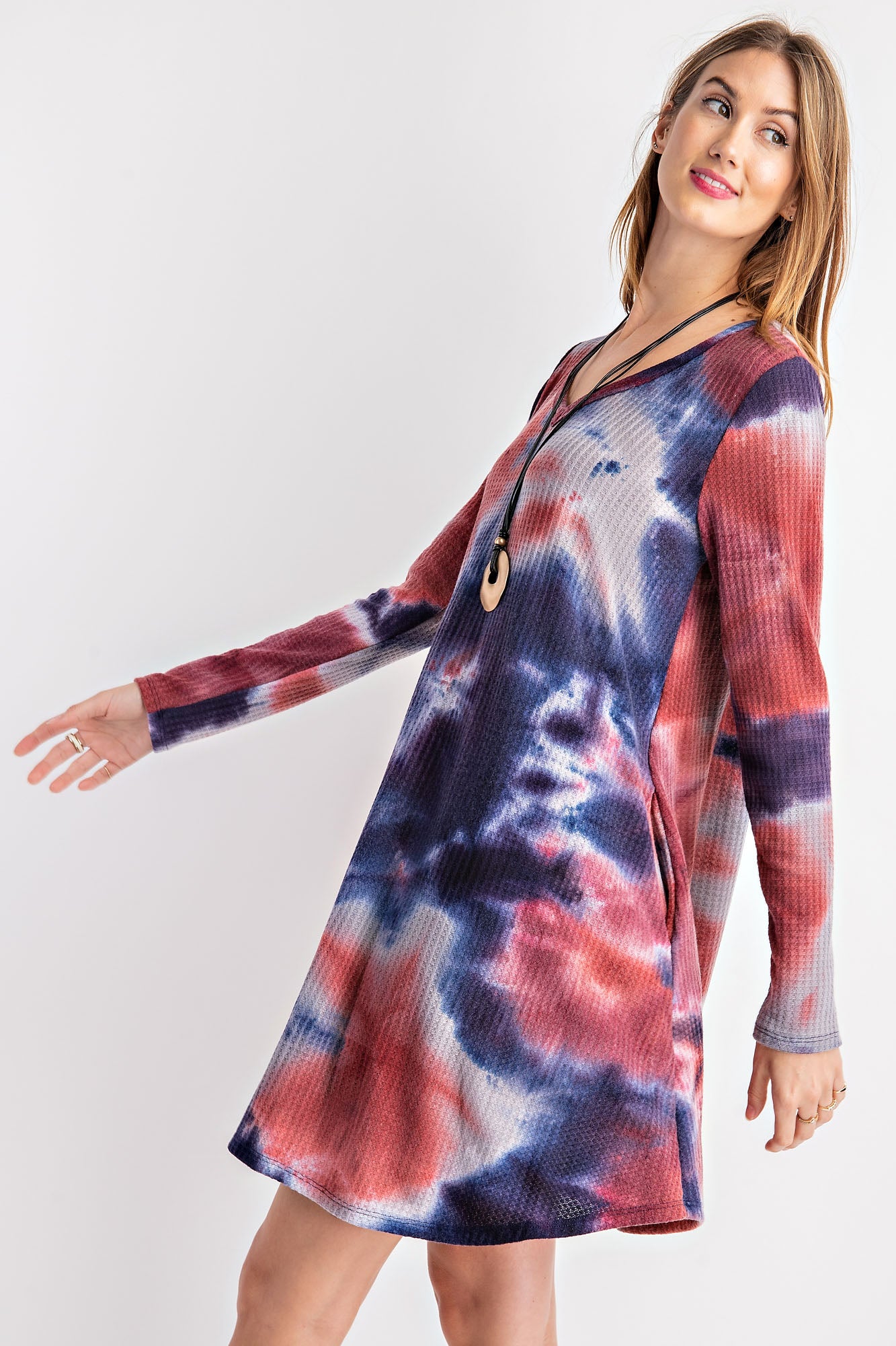 TIE DYE PRINT WAFFLE DRESS