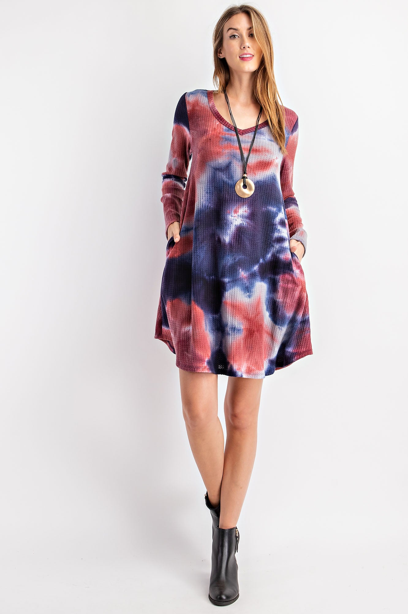 TIE DYE PRINT WAFFLE DRESS