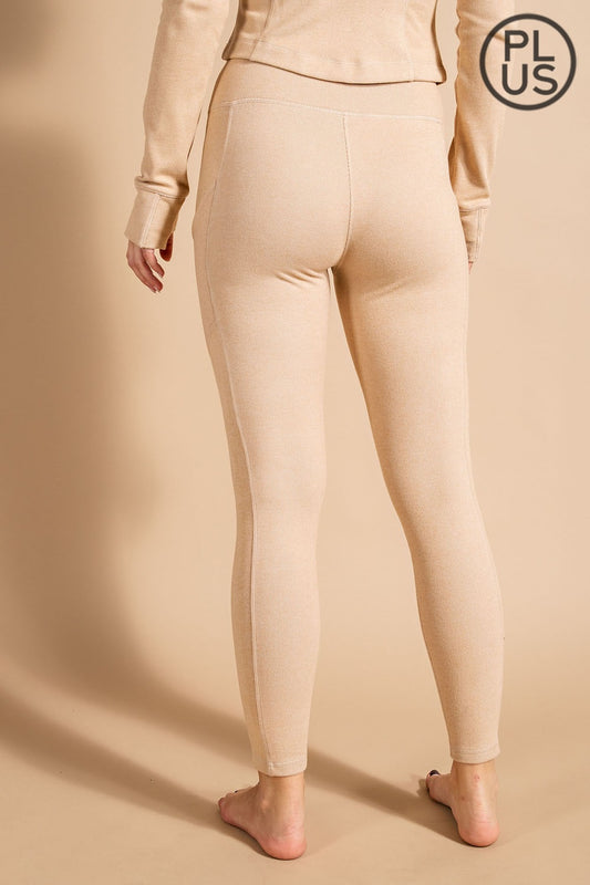PLUS SIZE RIB BRUSHED HIGH RISE LEGGINGS WITH POCKETS - The Season Boutique
