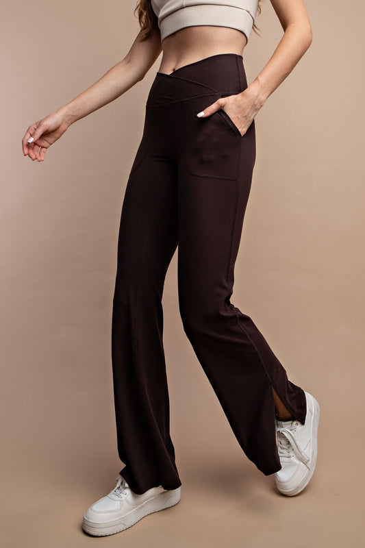 Olive V-Waist Flared Yoga Pocket