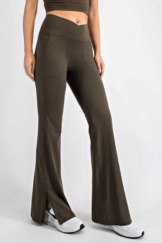 Olive V-Waist Flared Yoga Pocket