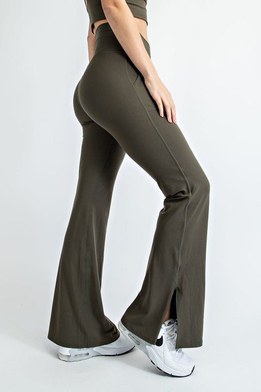 Olive V-Waist Flared Yoga Pocket