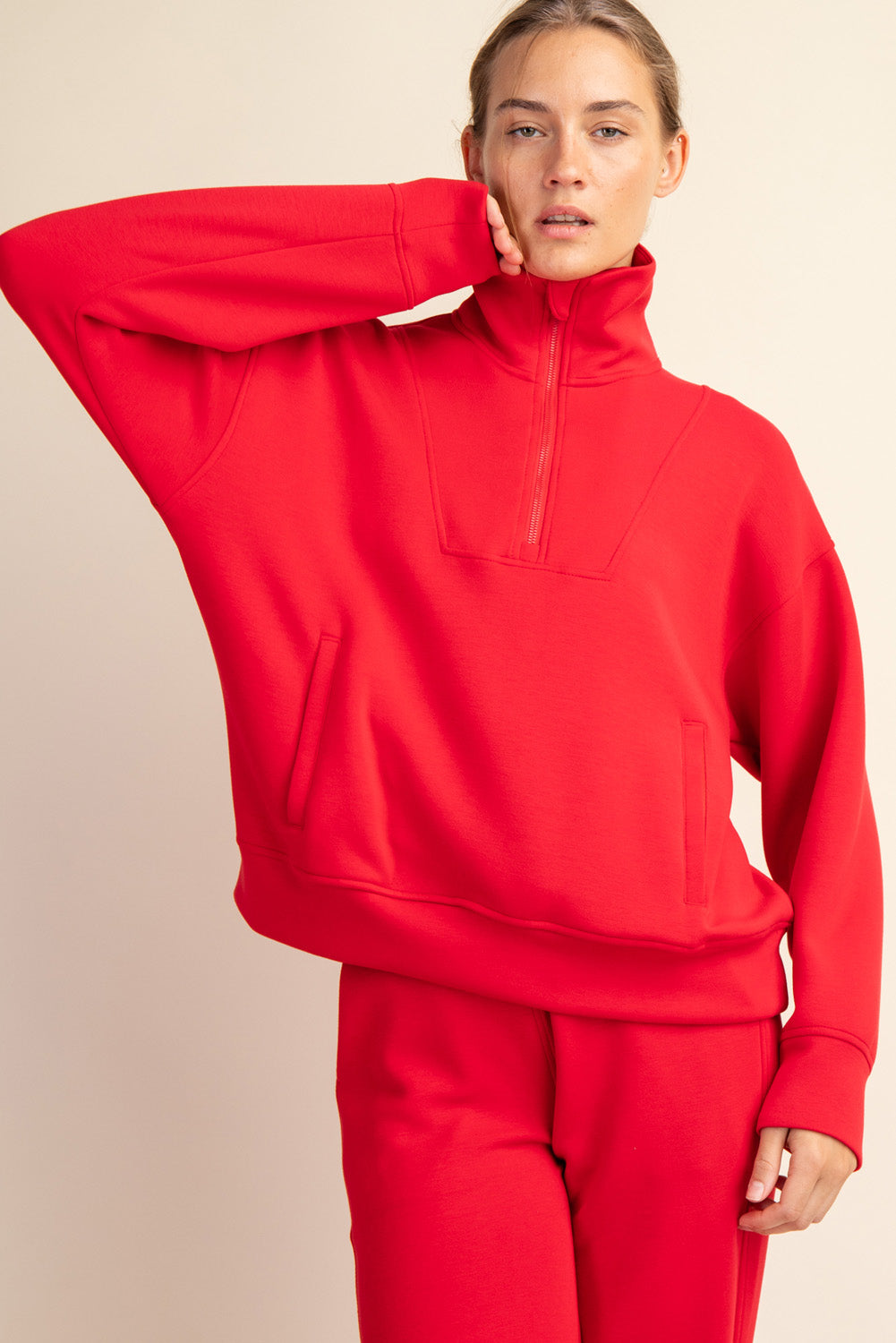 QUARTER ZIP FUNNEL NECK PULLOVER