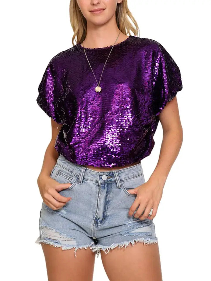 Purple Sleeve Sequin Top - The Season Boutique