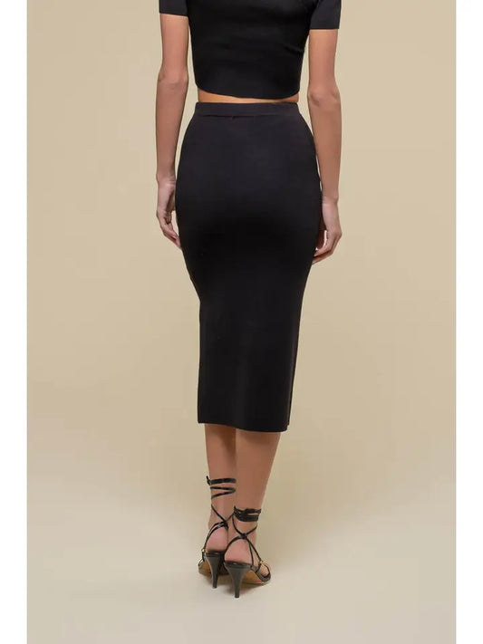 High Waist Slit Knit Midi Skirt