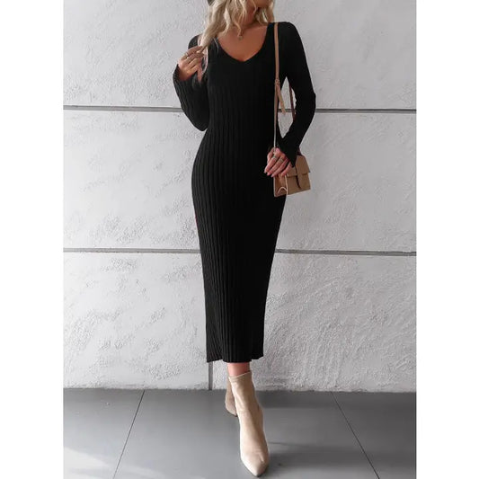 Ribbed Long Sleeve Midi Dress