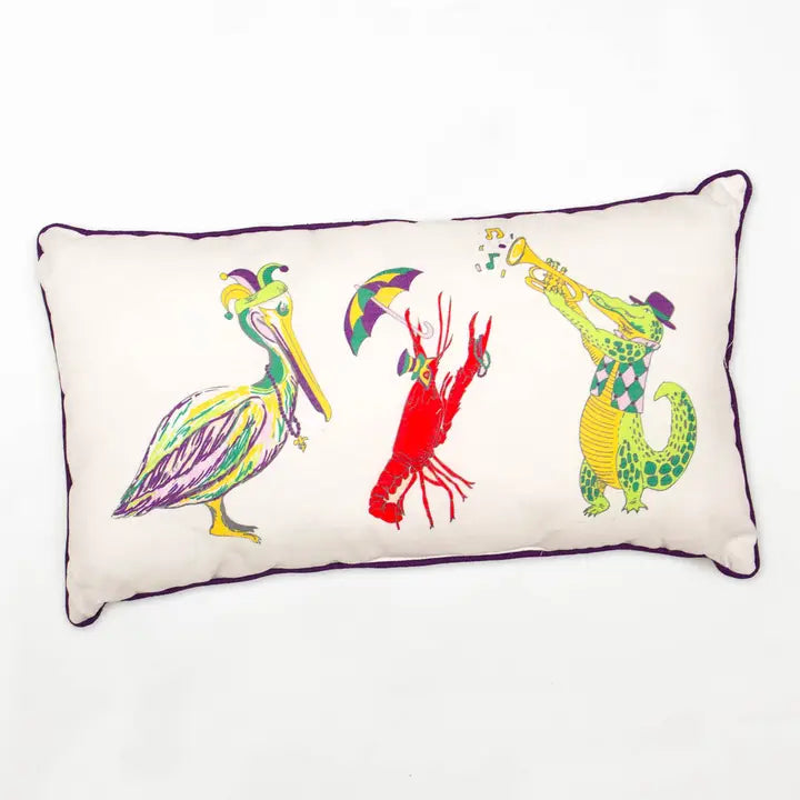 Mardi Gras Band Lumbar Pillow White/Multi 12.5x22.5