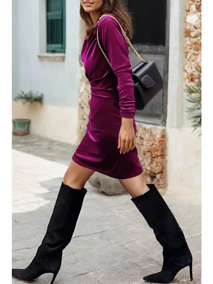 velvet mock neck dress zip closure Body Con The Beautiful Video for COLOR:Fushcia (as pictured) 16-16½ 36/37