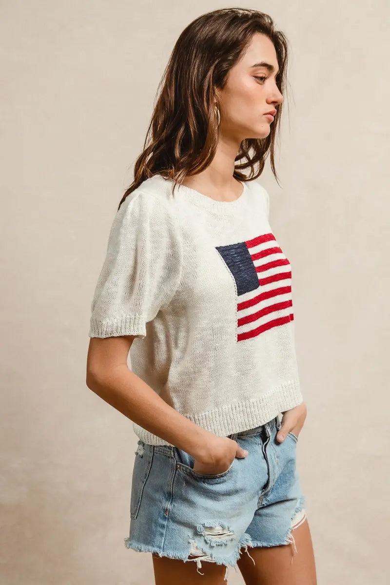 American Flag Knit Top - The Season Boutique