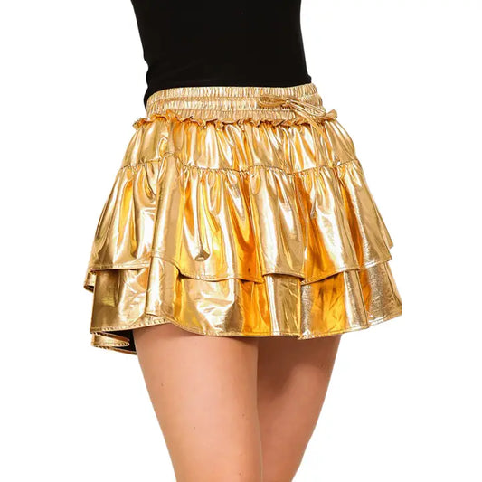 Tiered Foil Knit High Waisted Skort
