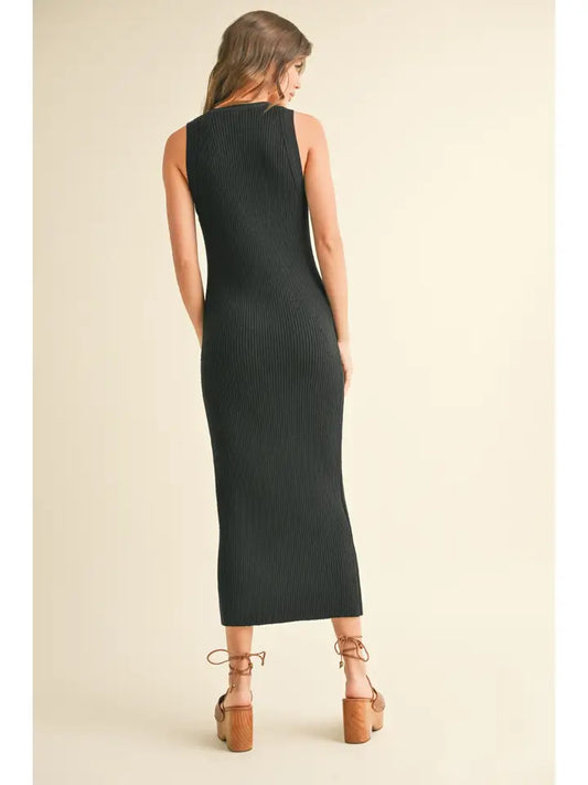 Sleeveless Button Down Ribbed Knitted Long Dress