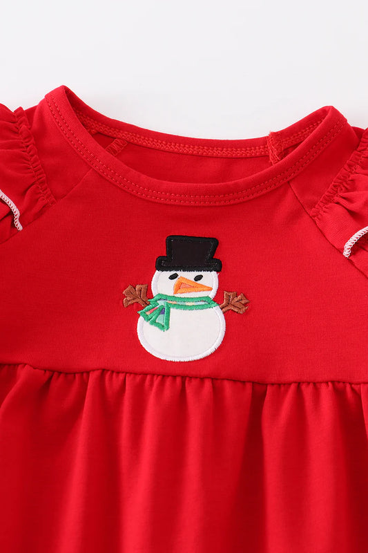 Red Snowman Girl's Romper