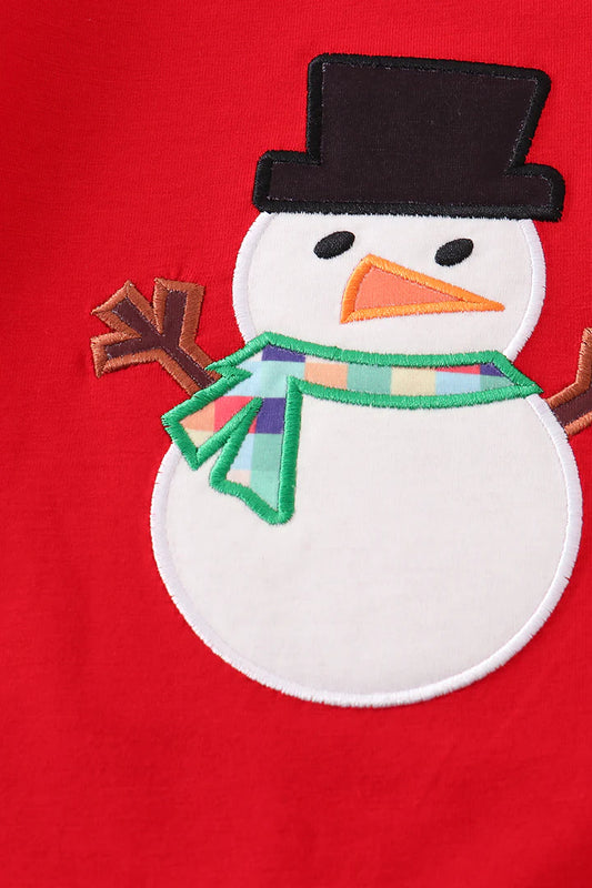 Red Snowman Boy's Romper
