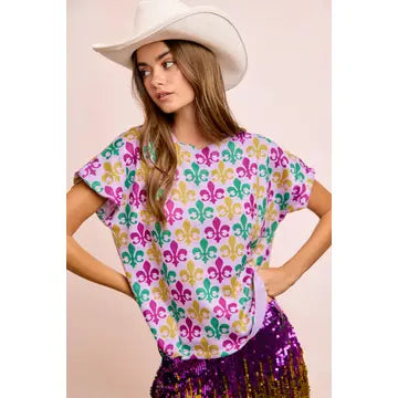 Mardigras Print Knit Dolman Top