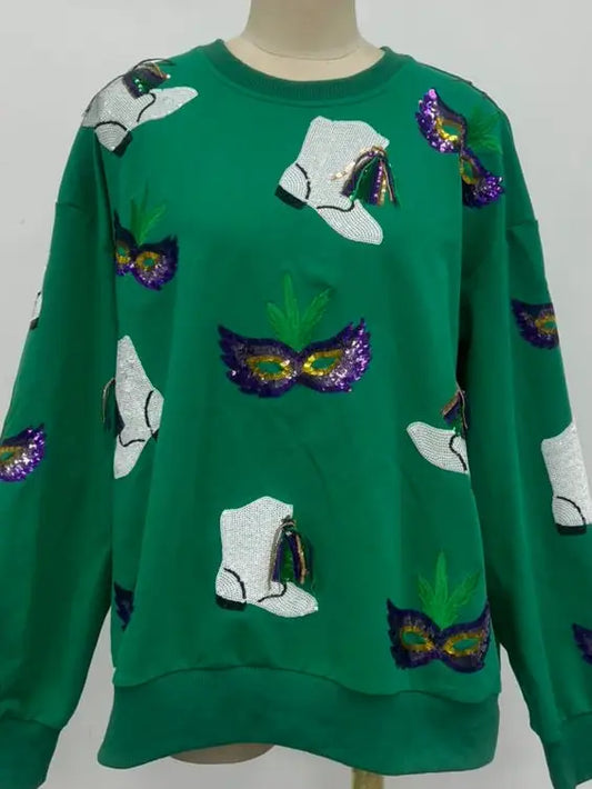 Mardi Gras Sequin Boot Sweatshirt