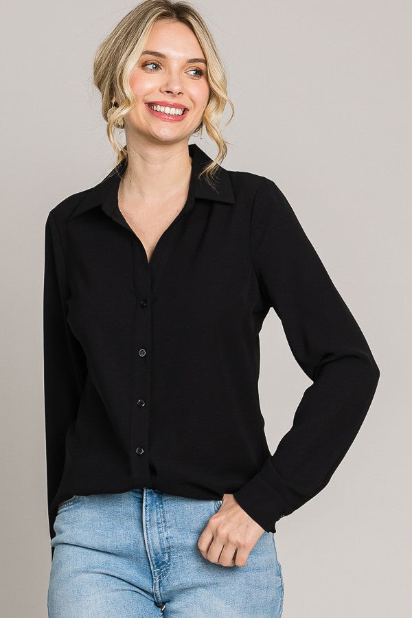 V-Neck Solid Button Down