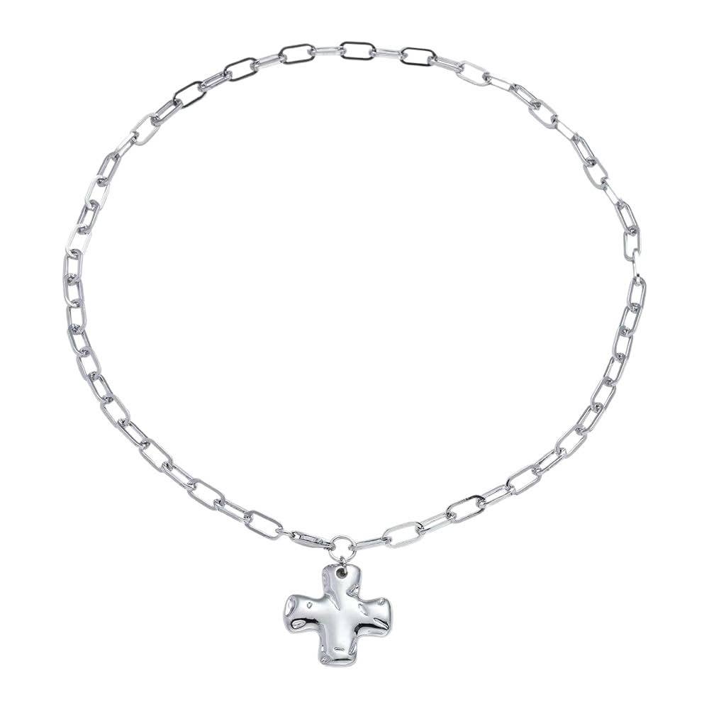 NOTABLE HAMMERED CROSS FRONT TOGGLE NECKLACE - The Season Boutique