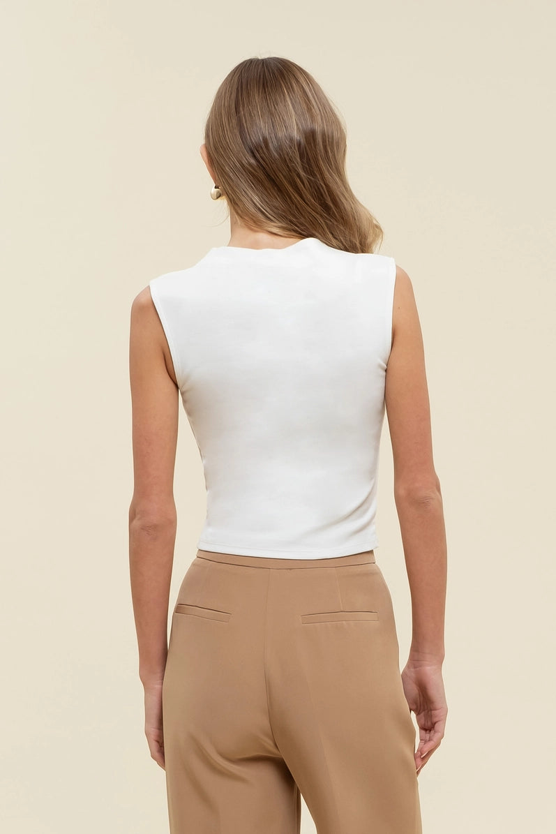 Mock Neck Sleeveless Cropped Knit Top