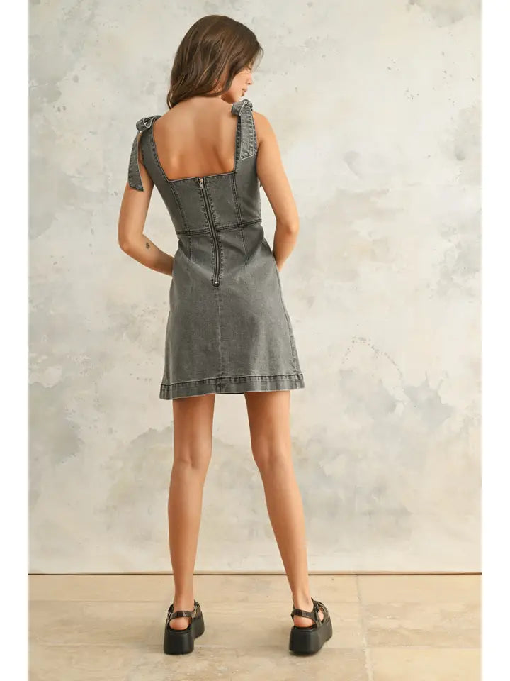 Stretch Cotton Tie On Sleeve Dress