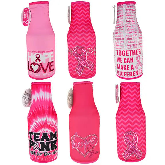 Breast Cancer Pink Neoprene Bottle Cooler