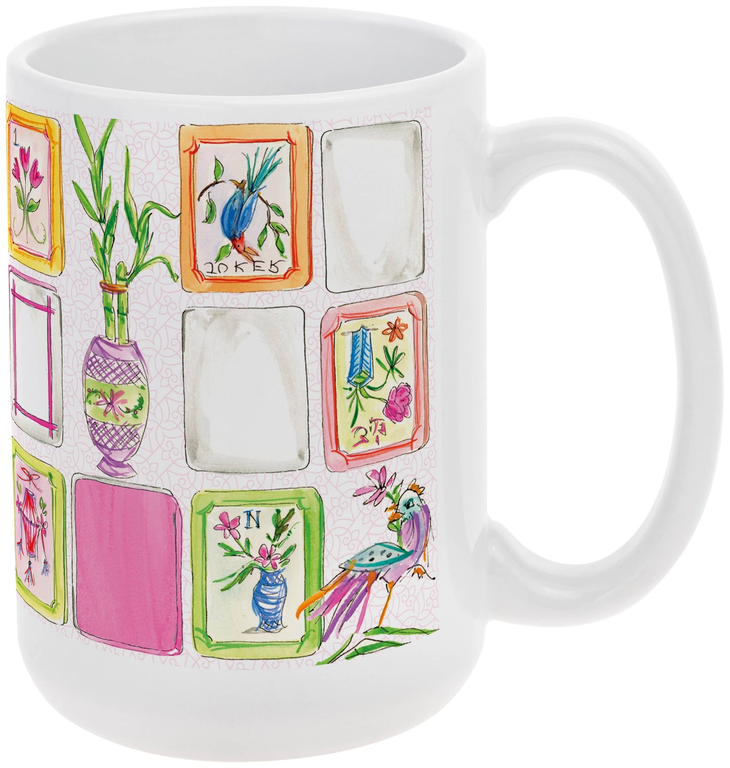 Mahjong Pink 15 oz Ceramic Mug Rosanne Beck - The Season Boutique