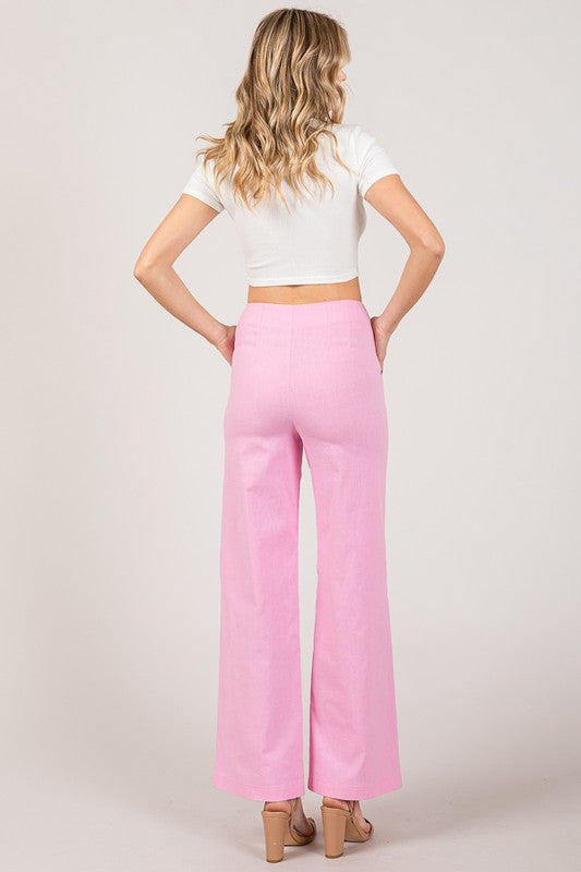 Linen Darted Wide Leg Pants