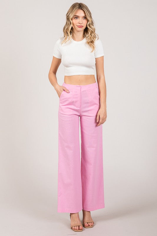 Linen Darted Wide Leg Pants