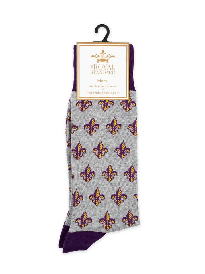 Men's Fleur De Lis Socks Gray/Purple/Yellow