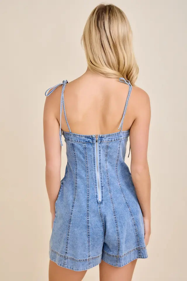 Lace-Up Denim Corset Romper