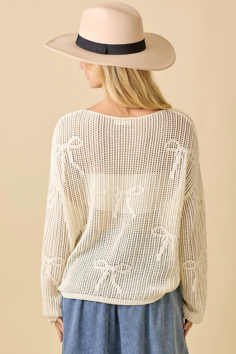 Boat Neck Crochet Knit Top