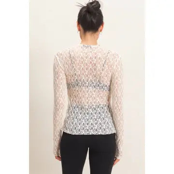 Lace Mock Neck Long Sleeve