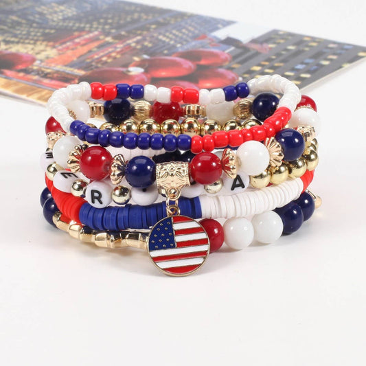 USA FLAG RED WHITE BLUE BEADED BRACELET