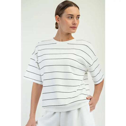 Modal Scuba Stripe Basic Short Sleeve Top