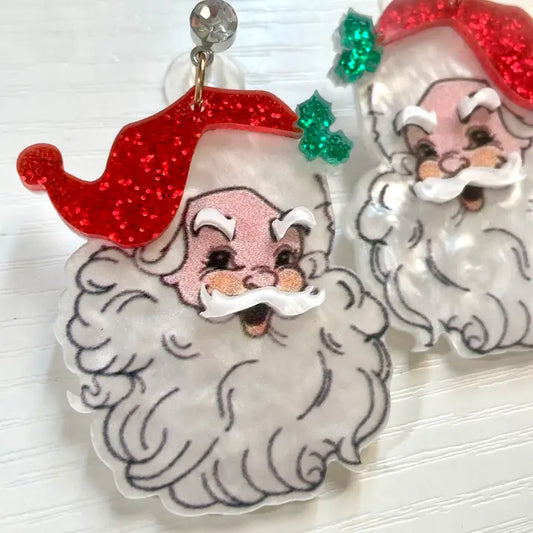 Pink & Red Glitter Acrylic Christmas Santa Earrings