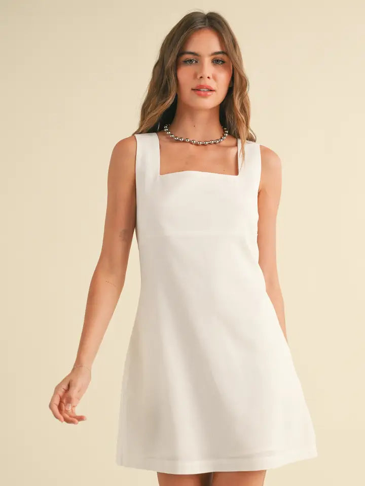 Linen Square Neck Pattern Mini Dress