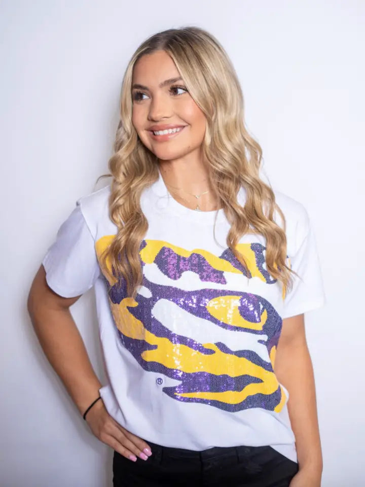 LSU Tiger Eye Women's Sequin Design Tee - The Season Boutique