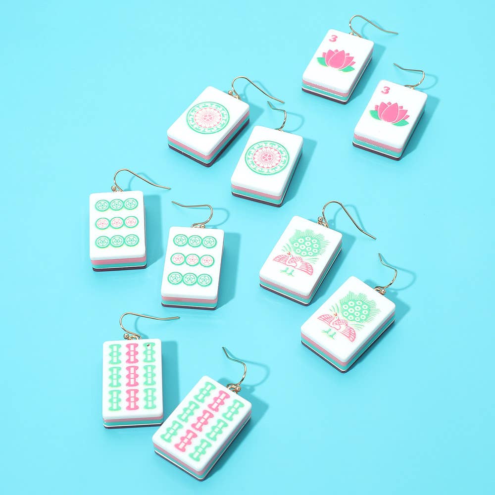 Mahjong Tile Drop Earrings Green - The Season Boutique