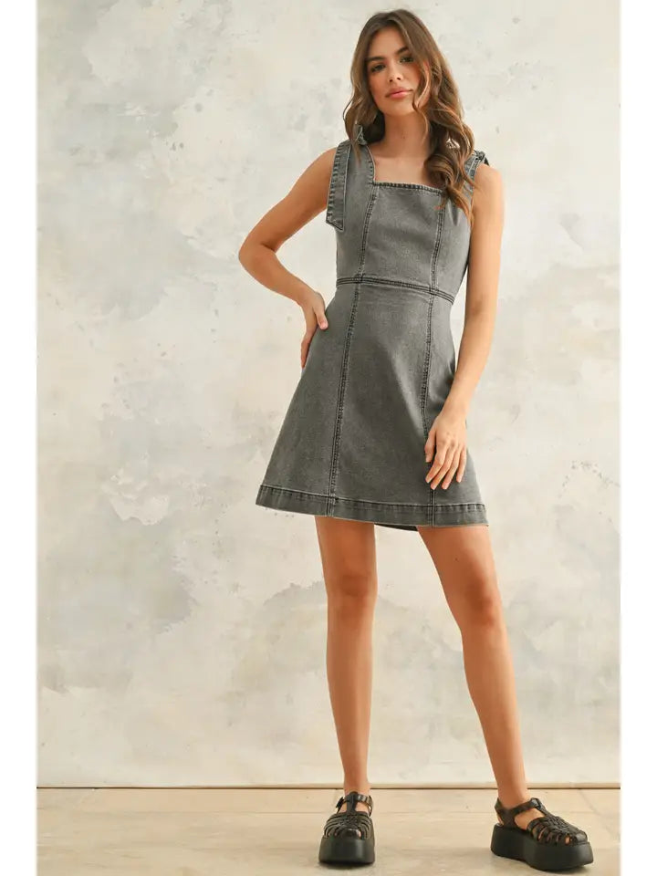Stretch Cotton Tie On Sleeve Dress