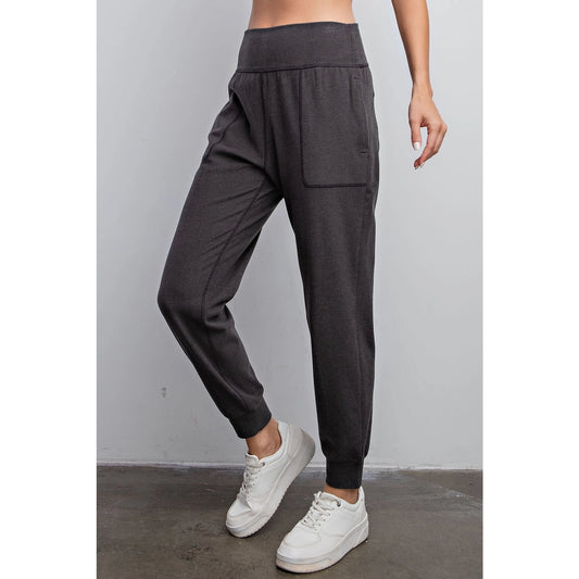 Black Rib Brush Jogger Pants