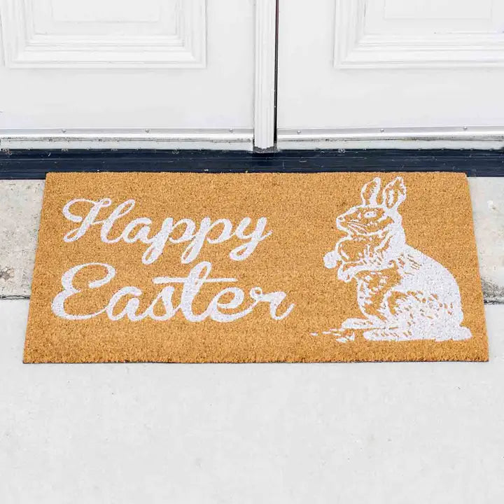 Happy Easter Coir Doormat Natural/White 30x18