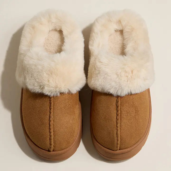 Platform Fur Lining Faux Suede Slippers
