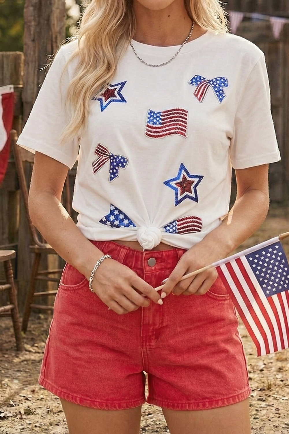 4th of July Sequin Patched Tee - The Season Boutique