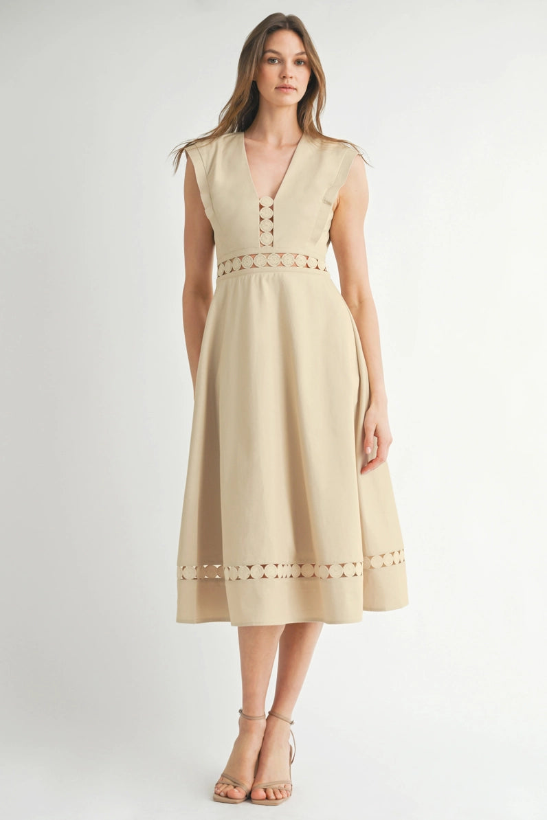 Sleeveless Lace Trim Midi Dress