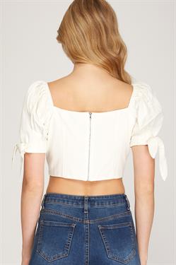 Off White LINEN CROP TOP