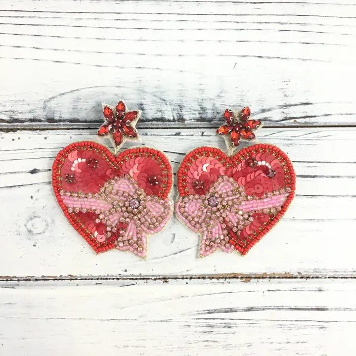 Bead/Sequin/Rhinestone Heart Earrings