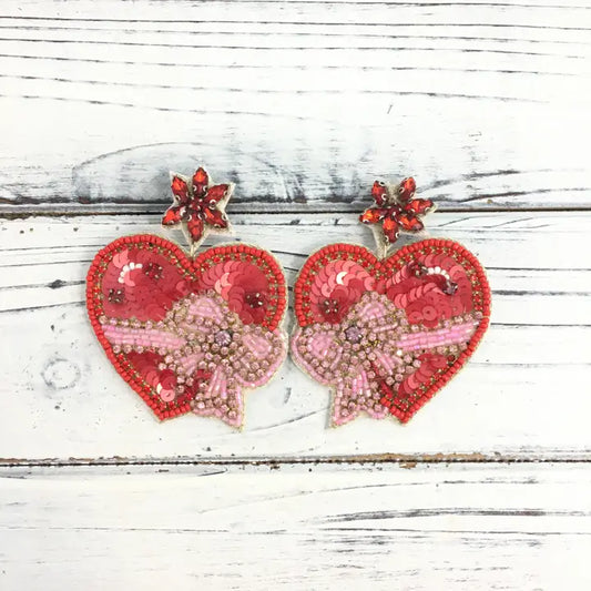 Bead/Sequin/Rhinestone Heart Earrings