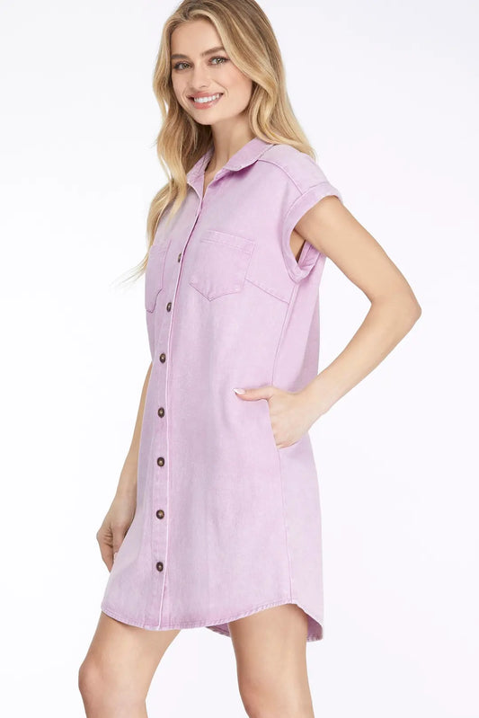BUTTON DOWN WASHED TWILL SHIRT DRESS