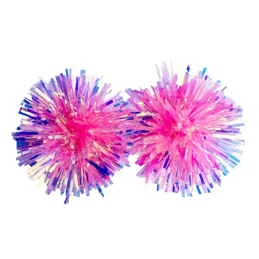 Pink Iridescent Tinsel Party Pom Stud